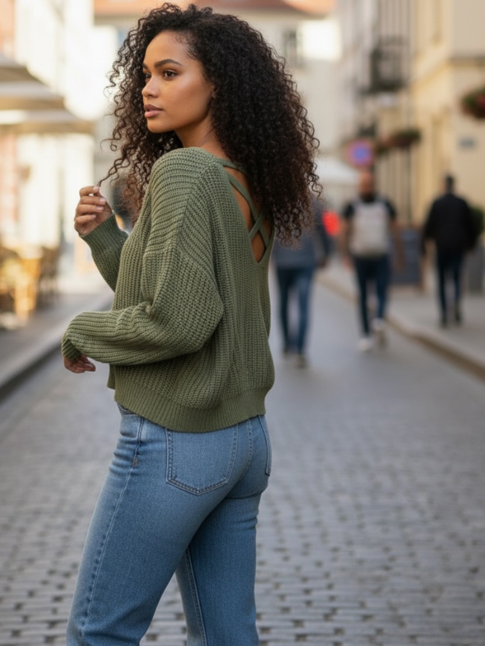 Aeropostale Olive Green V-Neck Crisscross Back Sweater